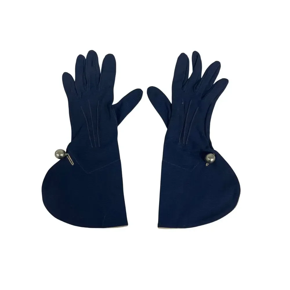 Vintage Picnit By Van Raalte Ladies Navy Day Dress Gloves Size 6 USA